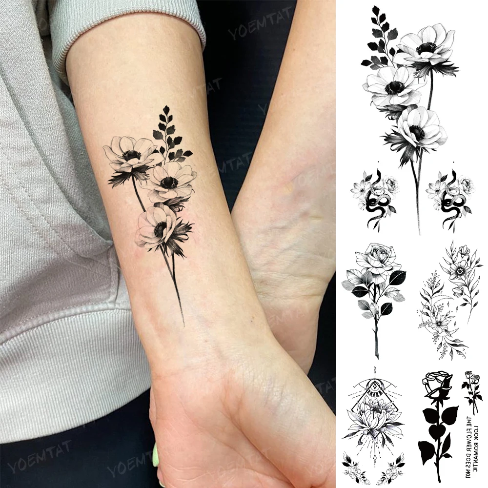 Top Trends: Transfer Waterproof Temporary Tattoo Sticker Women Realistic Flower Plant Rose Peony Snake Flash Tatto Men Kid Wrist Fake Tatoo Shoppable Styles