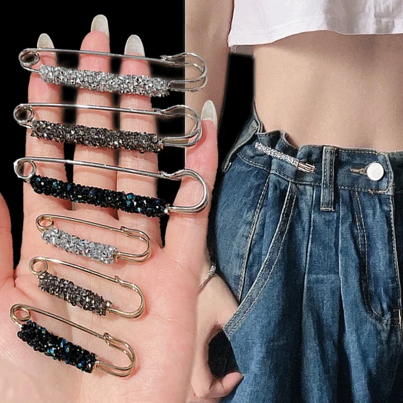 Top Trends: Fashion Crystal Waist Buckle Fixed Strap Charm Safety Pin Brooch Anti Fall Sweater Cardigan Clip Chain Pearls Brooches Jewelry Shoppable Styles