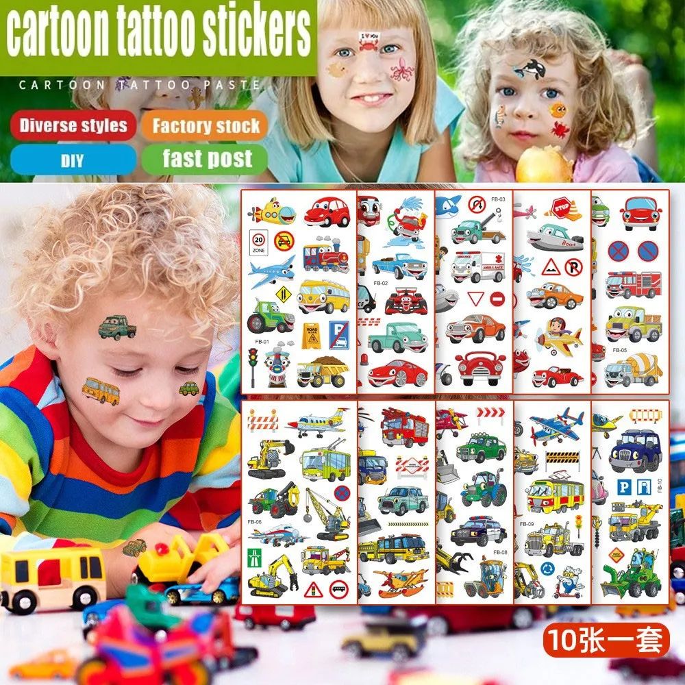 Top Trends: 10Pcs / set Tattoo Kids Various Cartoon Car Fake Tattoo Sticker Temporary Tattoos Waterproof Airplane Tattoo Arm Hand For Child Shoppable Styles