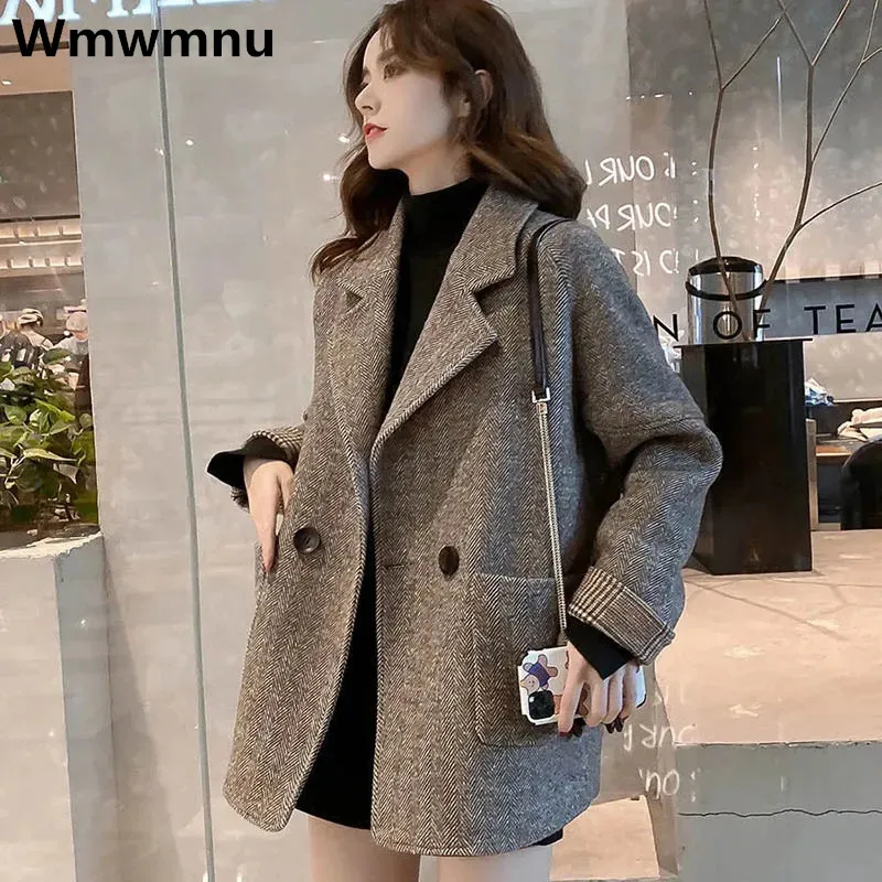 Top Trends: Oversized Women's Wool Blend Suit Jacket Spring Casual Woollen Overcoat Korean Fashion Loose Blazers Office Vintage Jaquetas New Shoppable Styles