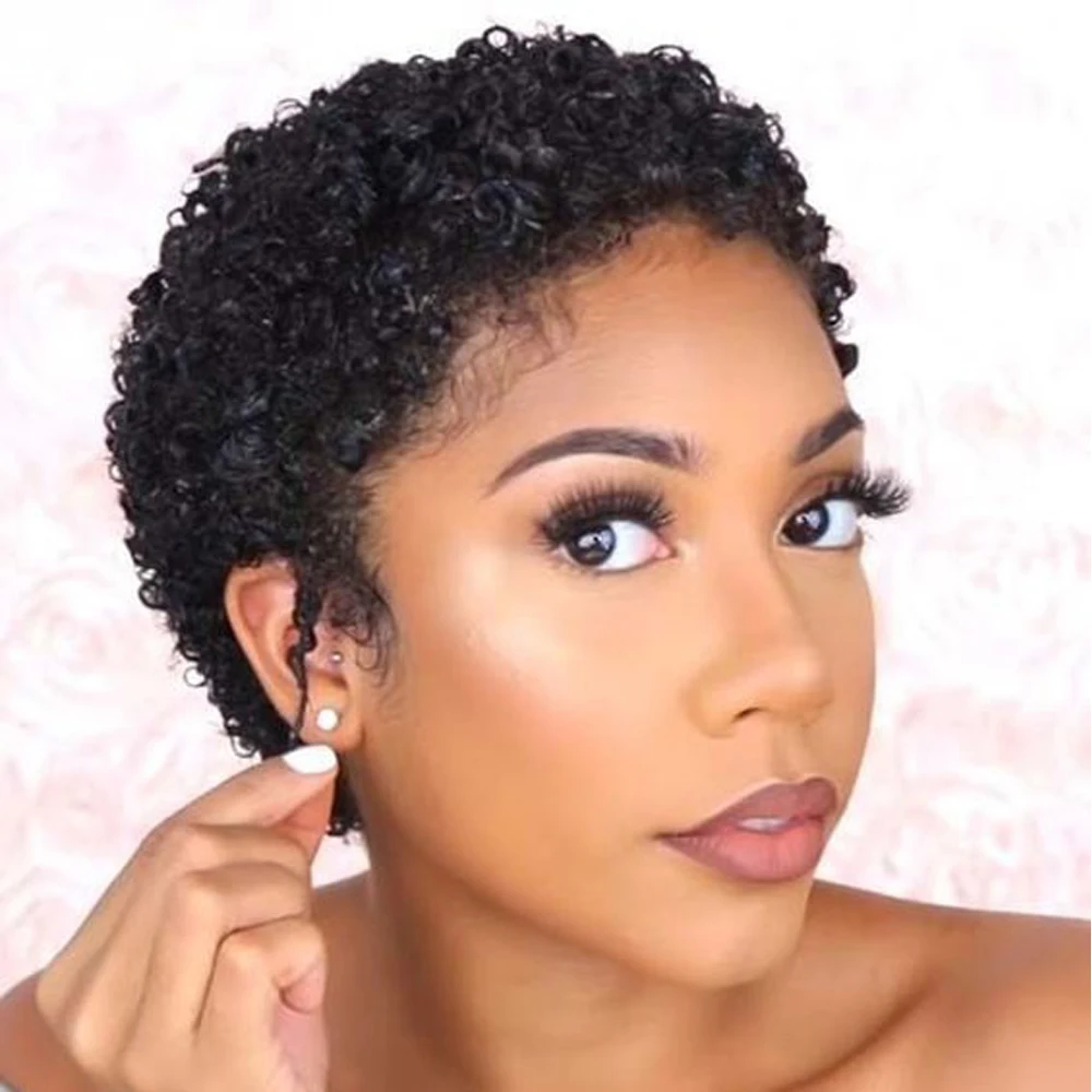 Top Trends: Cheap Pixie Cut Short Curly Human Hair Wig For Black Women Remy Brazilian Hair Colored Human Hiar Wig Afro Curl Short Human Wig Shoppable Styles