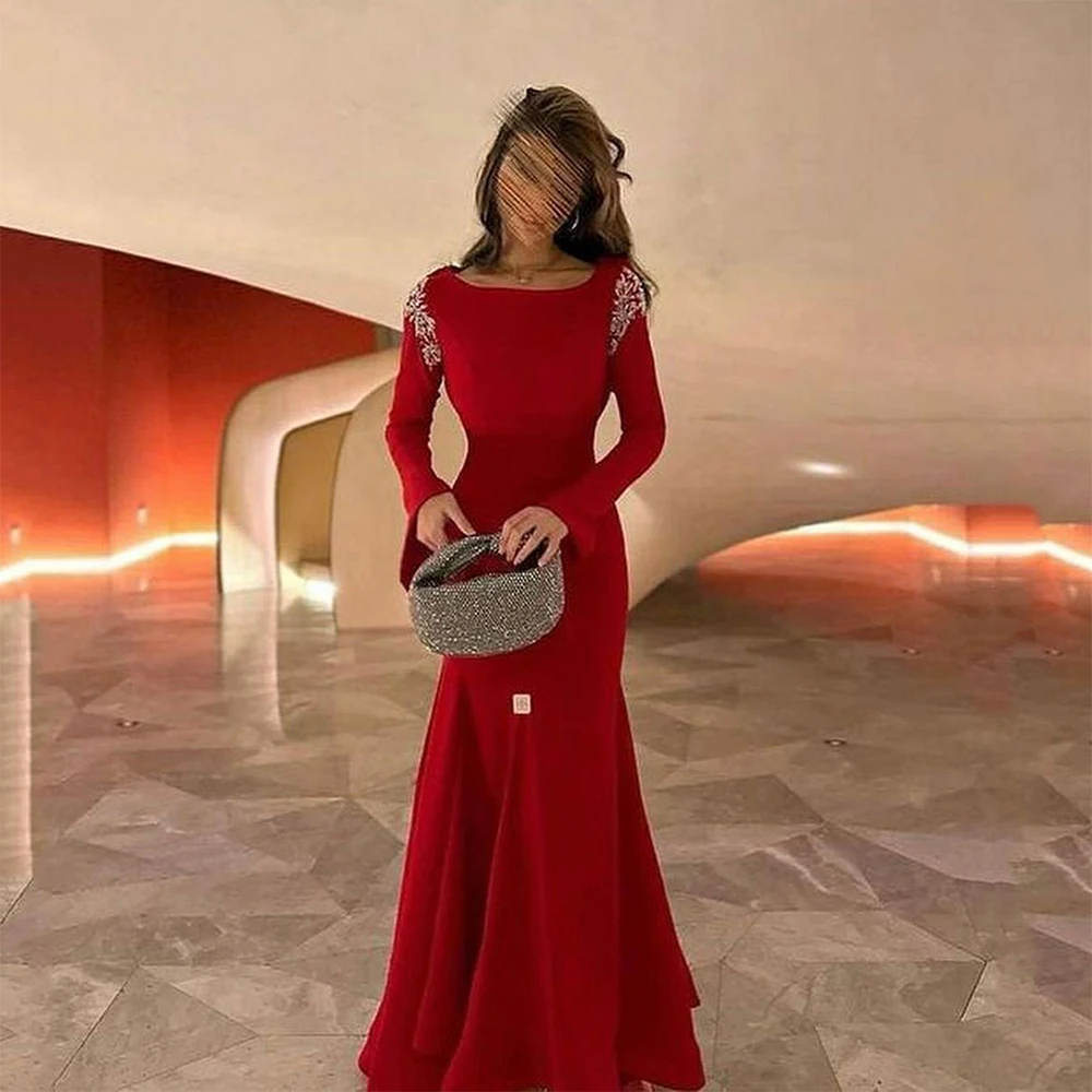 Top Trends: Msikoods Red Mermaid Evening Dresses Long Sleeves Saudi Arabic Lady Celebrity Dress Formal Party Prom Gowns 2023 Vestidos Shoppable Styles