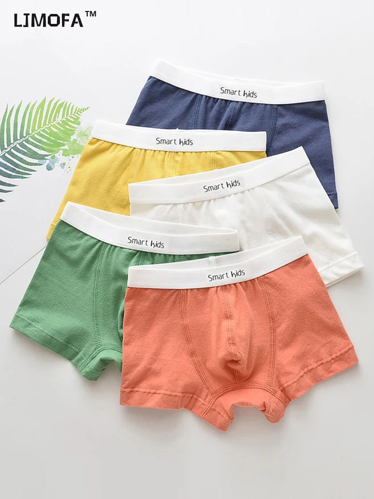 Top Trends: LJMOFA 5pcs 3-12T Kids Boxer Solid Color Classics Boy Underwear Soft Cotton Student Shorts Pants Comfortable Innerwear B168 Shoppable Styles