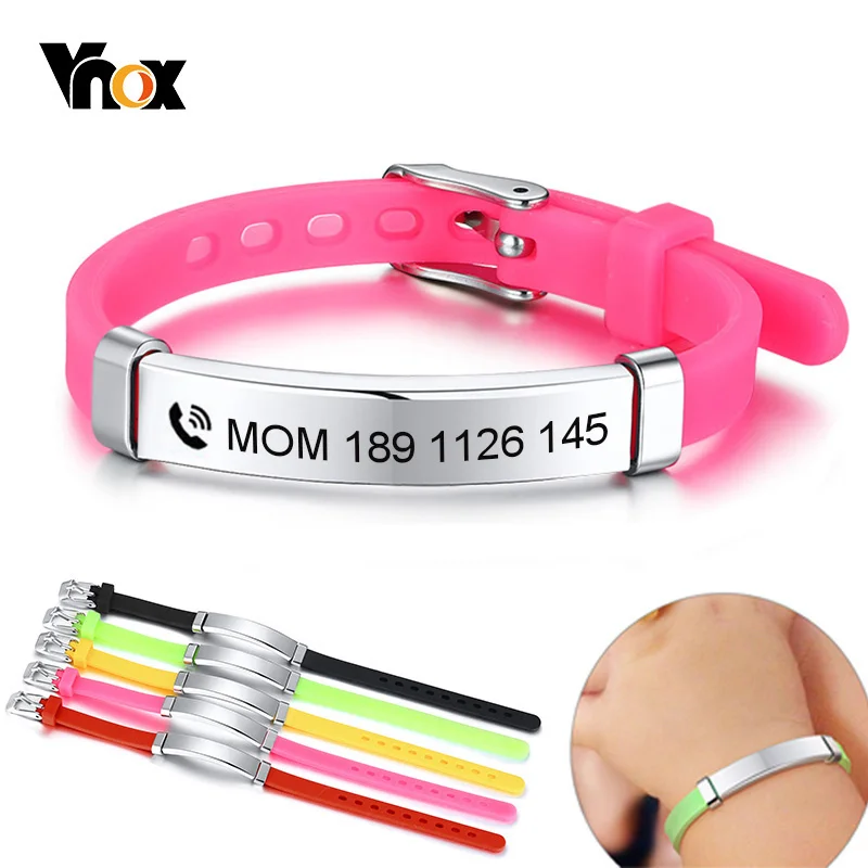 Top Trends: Vnox Personalize Kids Baby ID Bracelets Soft Silicone Rudder Stainless Steel Children Girls Boys Custom Emergency Name Phone Shoppable Styles