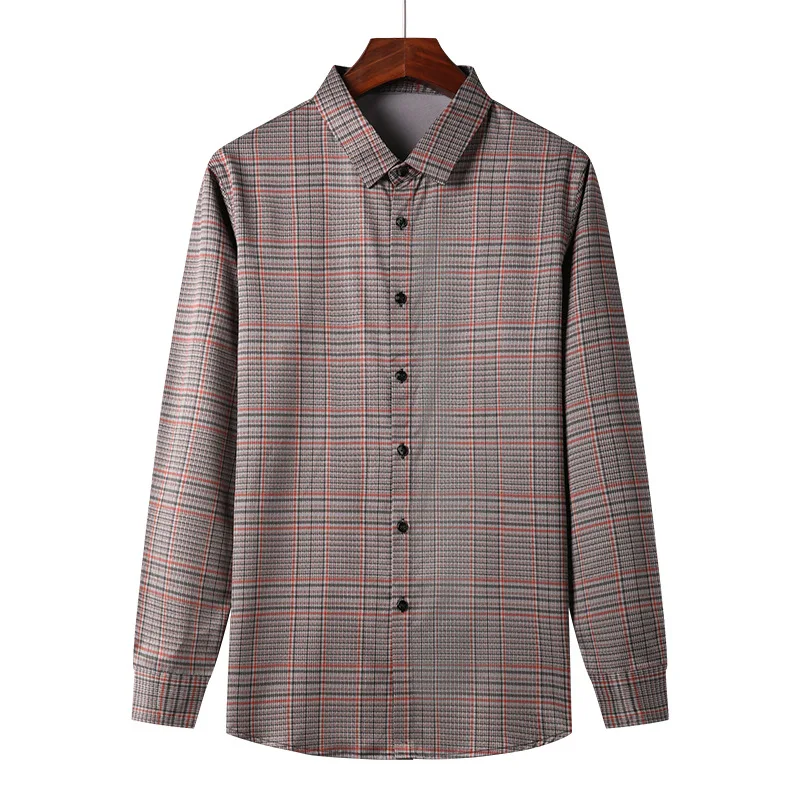 Top Trends: Autumn Winter Fashion Casual Plaid Long Sleeve Shirt Male Clothes 2023 Business Office Polo-Neck Single-breasted Shirts For Men Shoppable Styles - Image 4