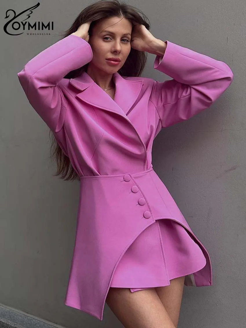 Top Trends: Oymimi Fashion Pink Two Piece Set For Women Elegant Turn Down Collar Long Sleeve Shirts And High Waist Button Mini Skirts Sets Shoppable Styles