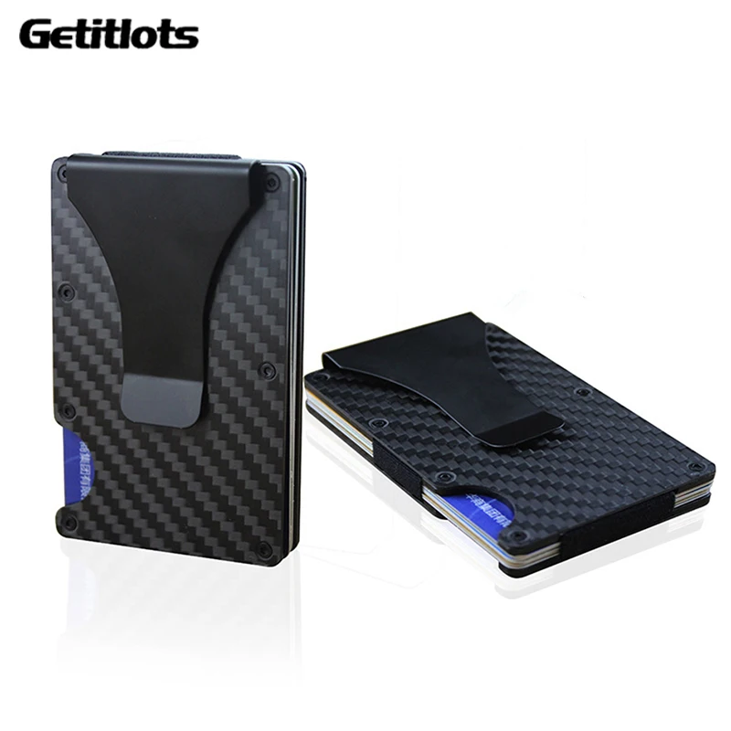 Top Trends: New ID Credit Card Holder Wallet Men Carbon Fiber Minimalist Card Case Rfid Blocking Slim Metal Cardholder Laser Logo Money Clip Shoppable Styles