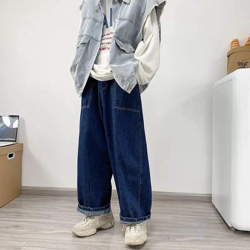 Top Trends: Spring Autumn New Solid Color Cowboy Straight Pants 2023 Man Japanese Style Loose Fashion Hip Hop Personality Wide Leg Trousers Shoppable Styles