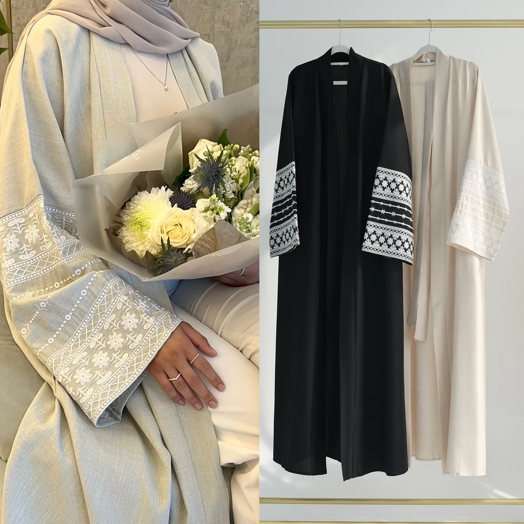 Top Trends: Embroidery Cotton Linen Kimono Abaya For Women Muslim Open Abayas Dubai Luxury Turkey Kaftan Hijab Dress Ramadan Islamic Clothes Shoppable Styles