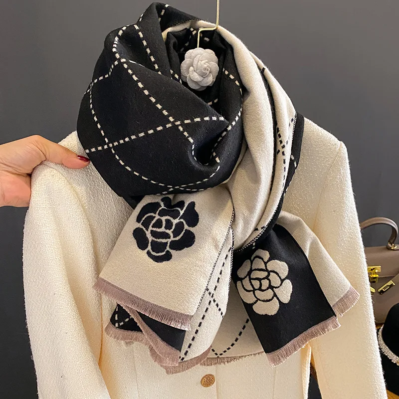 Top Trends: 2023 Korean Version Of Small Fragrant Camellia 100% Cashmere Classic Tassel Scarf Women's Winter Temperament Double-sided Warm Shoppable Styles