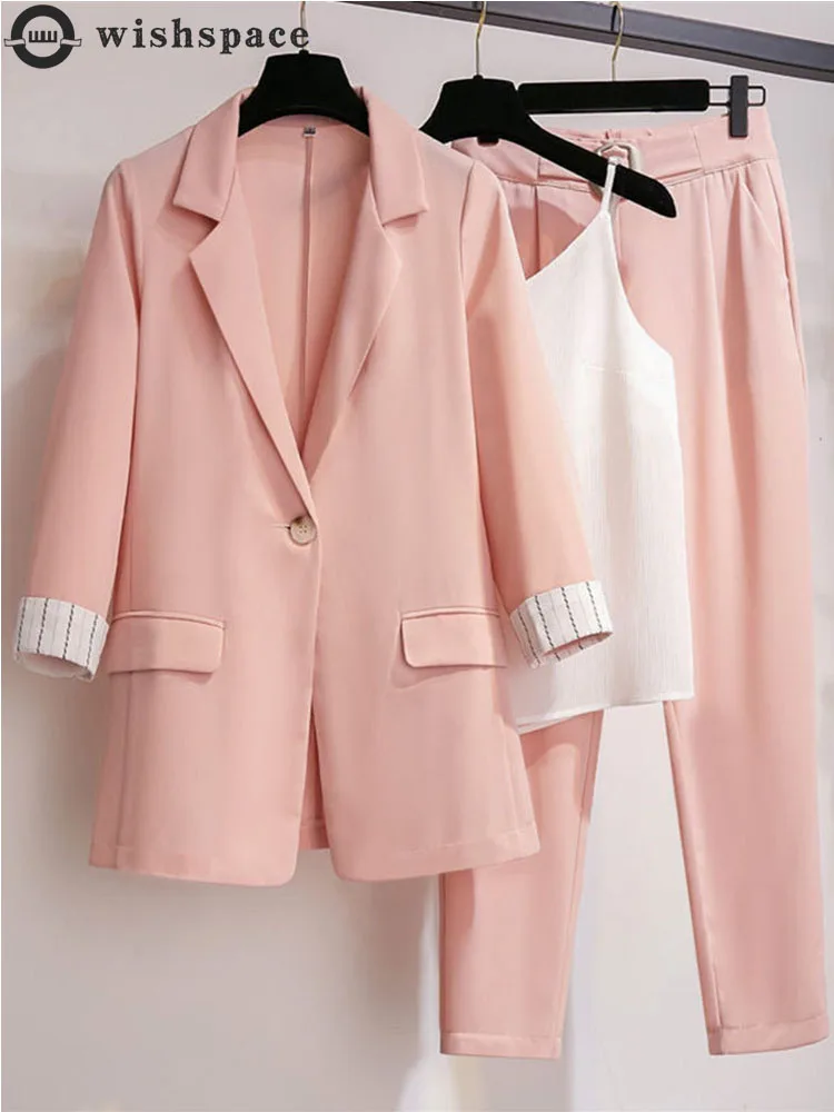 Top Trends: 2023 Spring New Plus Size Korean Elegant Women&#039;s Suit Female Blazer Leisure Pants Tweed Suit Jacket Three Piece Jacket Pants Set Shoppable Styles