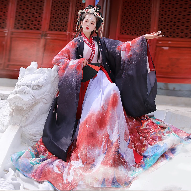 Top Trends: Chinese Style Hanfu Red Purple White Cosplay Costumes Dresses For Woman Stage Wear Folk Dance Robe Cross-Ccollar Graduation Shoppable Styles