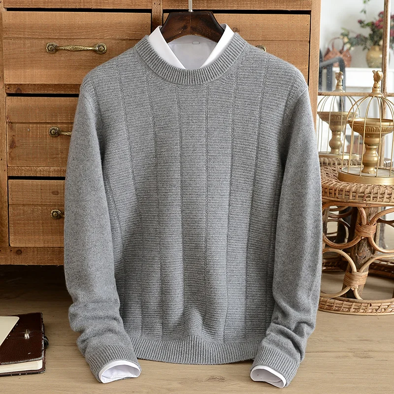 Top Trends: Casual Pure Cashmere Sweater Men's Round Neck Winter Thick Warm Fashion Sweater Business High-end Jacquard Bottoming Sweater Top Shoppable Styles