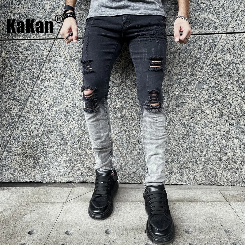 Top Trends: Kakan - New European And American Distressed White Jeans For Men, Black Elastic Tight Casual Pants K9-1866 Shoppable Styles