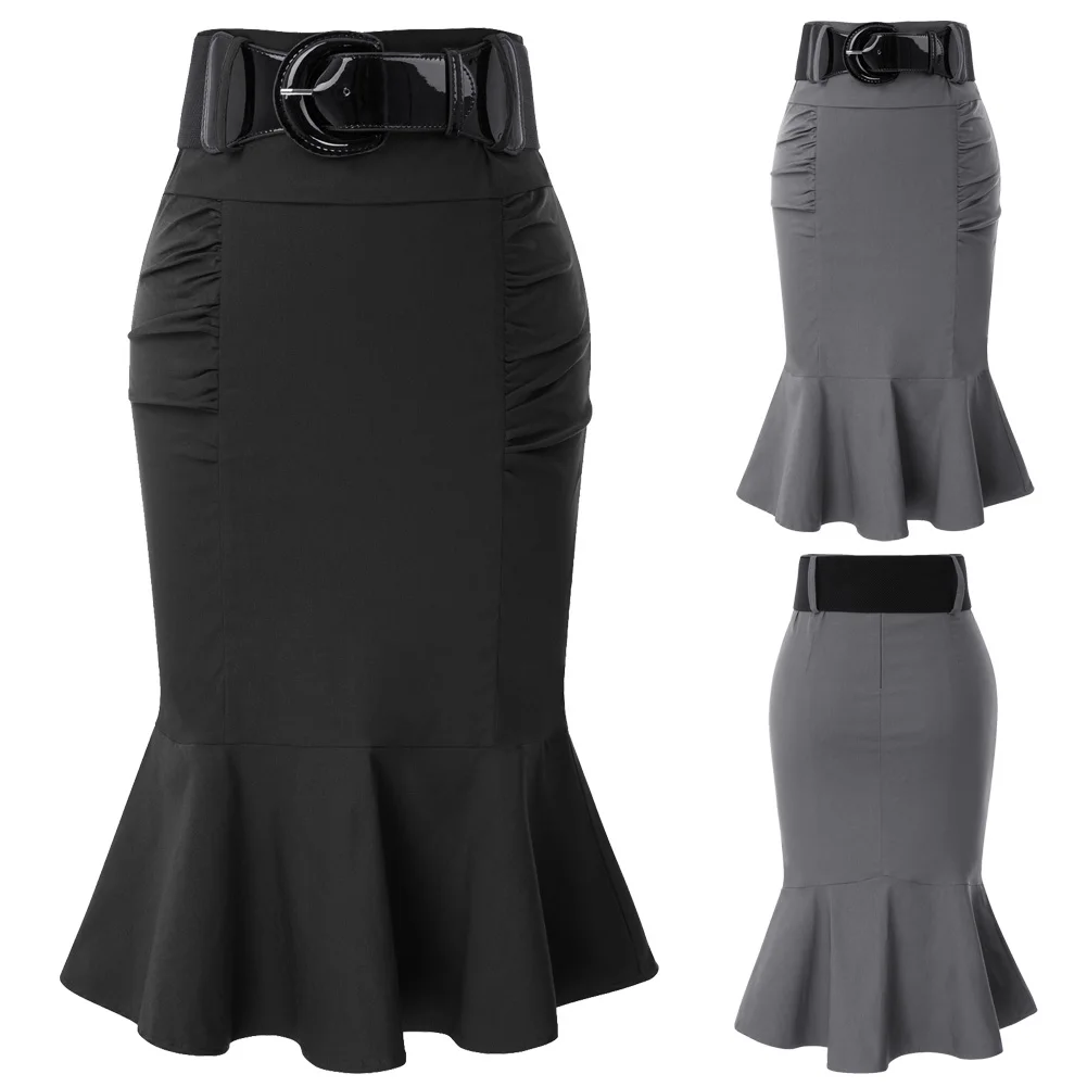 Top Trends: Belle Poque Women Pencil Skirt With Belt High Waist Slim Fit Mermaid Skirts Midi Craft Length Bodycon Skirt Office Lady Workwear Shoppable Styles