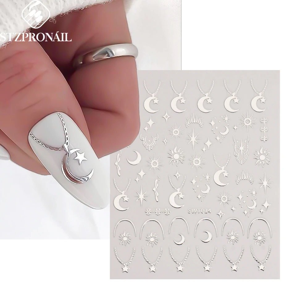 Top Trends: Sliver Nails Stickers Mental Sun Moon Star Lock Angel Wing Decals Nail Charms 3D Adhesive Sliders Spring Decor Accessories SLSWT Shoppable Styles