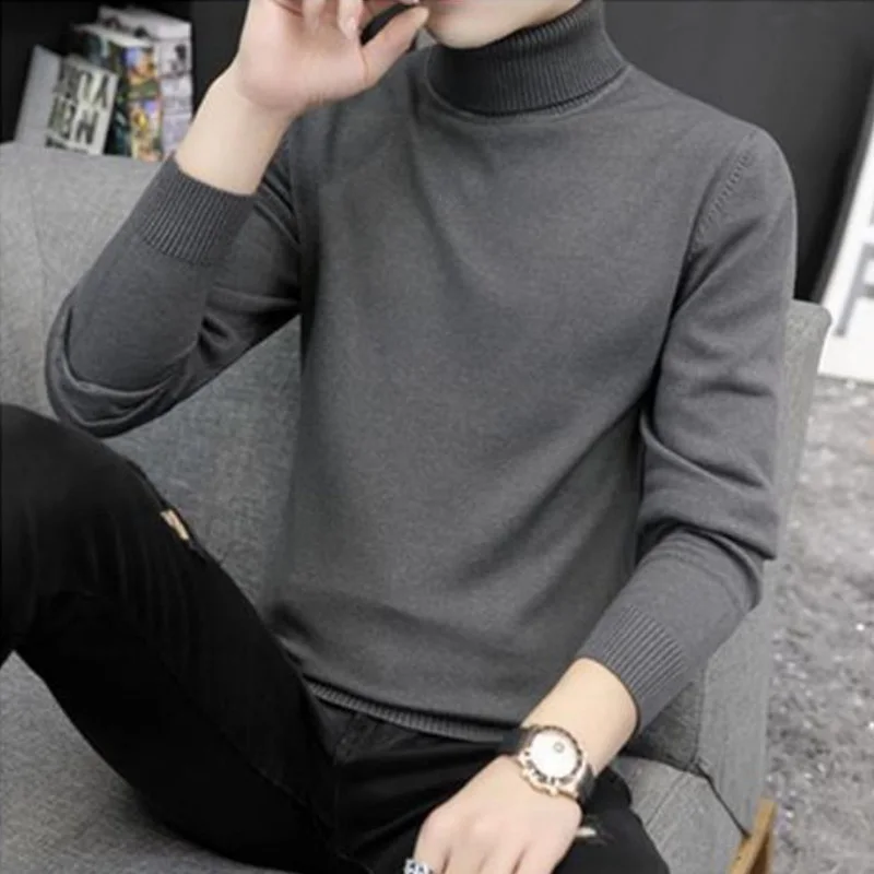 Top Trends: Fashion Turtleneck Knitted Solid Color Casual Sweater Men&#039;s Clothing 2023 Autumn New Korean Pullovers Loose All-match Tops Shoppable Styles