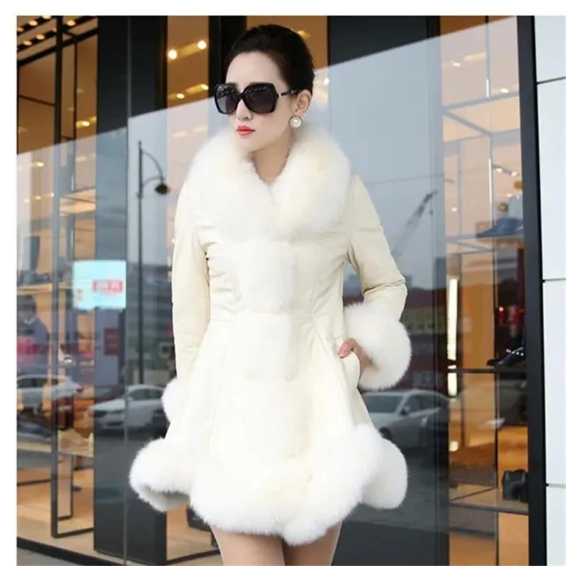 Top Trends: Size 6XL Women&#039;s Clothing Autumn Winter Imitation Fox Fur Big Fur Collar Thick Warm Female&#039;s Leather Jacket Slim Fur Coat Shoppable Styles