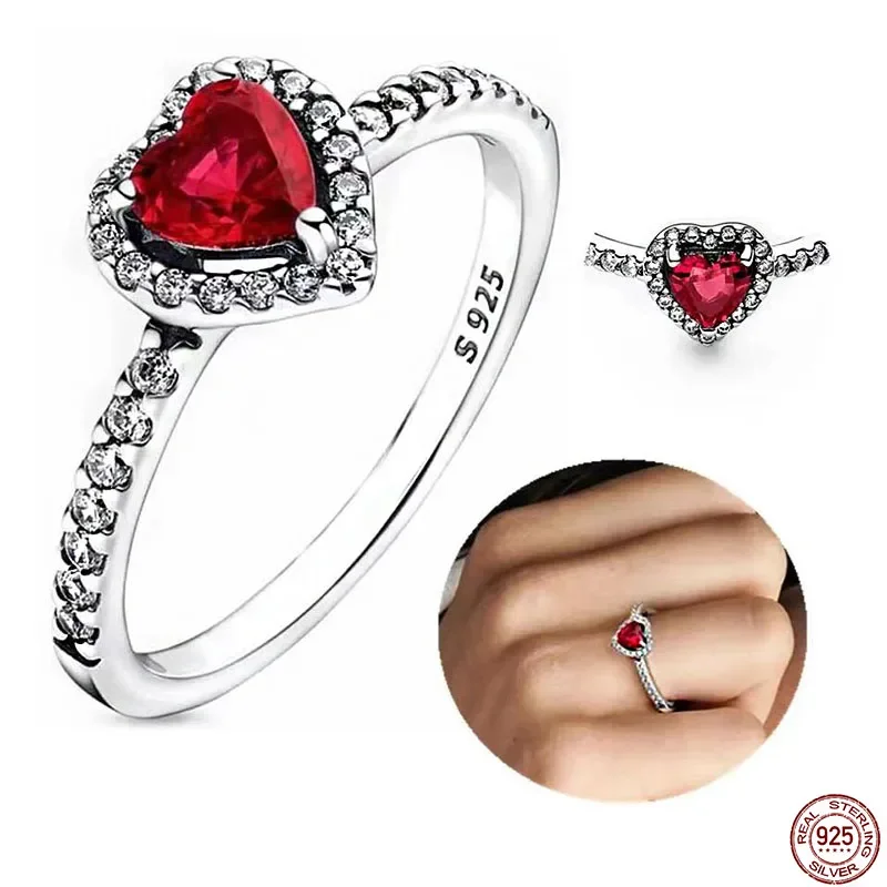 Top Trends: 925 Sterling Silver Ring Red Heart Colorful Crystal Ring Fit Charming Bracelets Women DIY Engagement Gifts Exquisite Jewelry Shoppable Styles