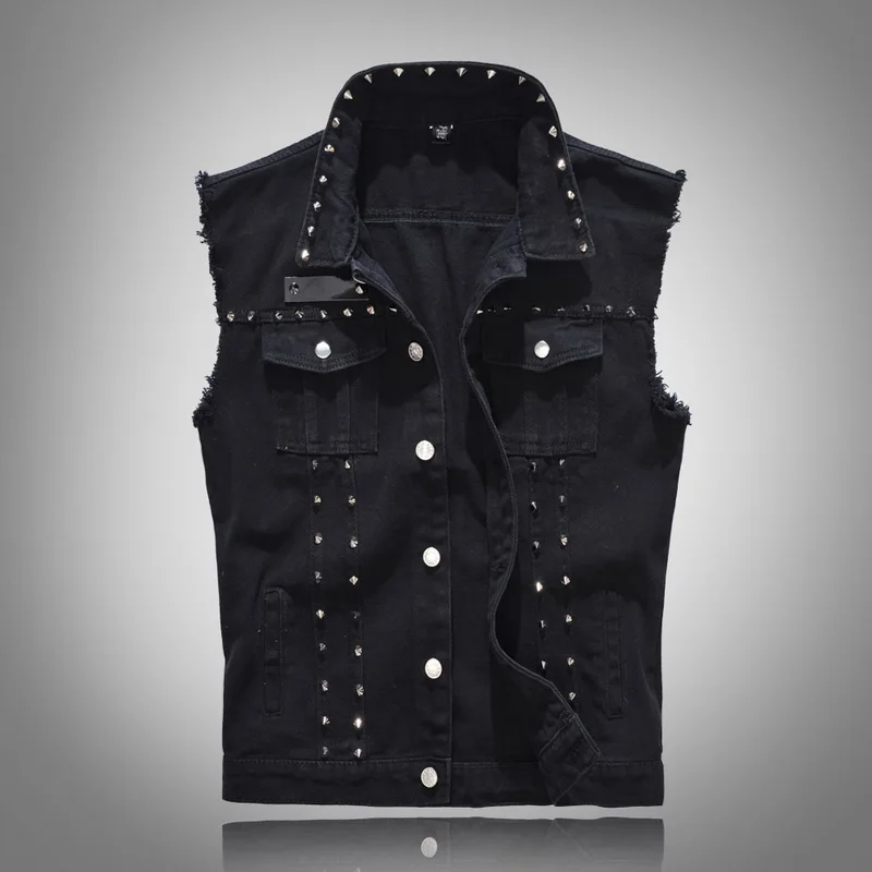 Top Trends: FALIZA New Mens Denim Vests Ripped Sleeveless Jeans Jacket Men Waistcoats Cotton Gilet Tank West Cowboy Hip Hop Rivet Streetwear Shoppable Styles - Image 2