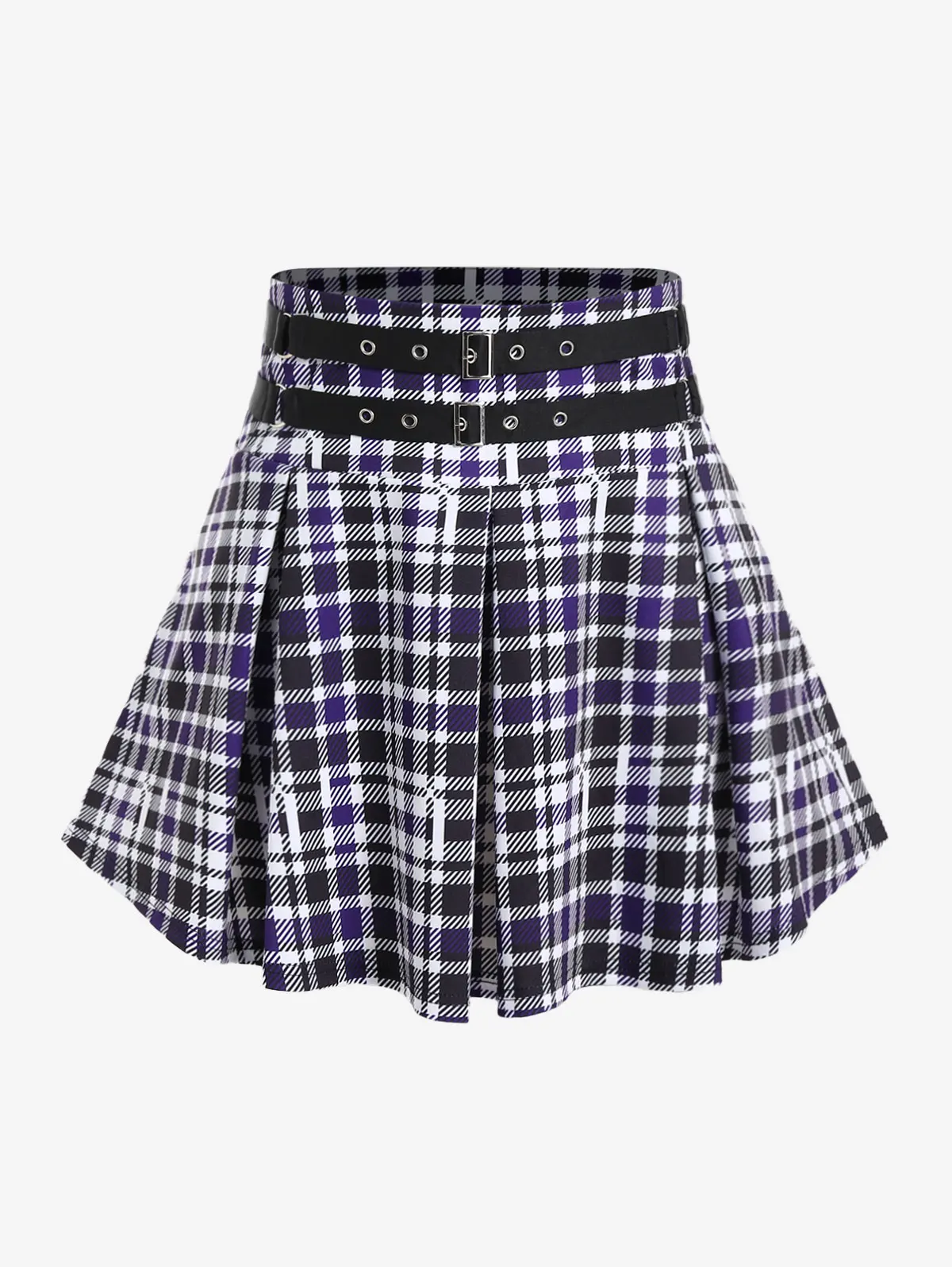 Top Trends: ROSEGAL Mini Pleated Skirts Plus Size Checked Buckle Grommets Plaid Detail Skirt Ladies Elastic Waist Streetwear Basics Bottoms Shoppable Styles