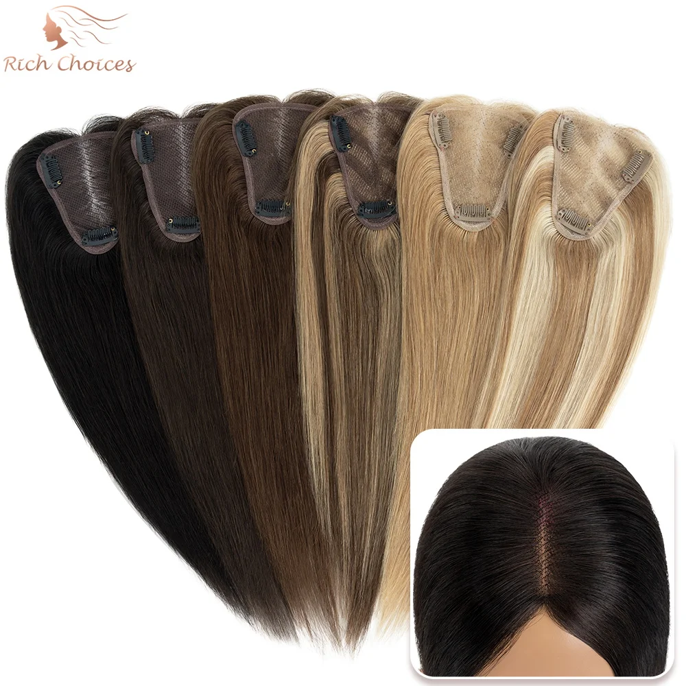 Top Trends: Rich Choices 8x10cm Hair Toppers Hand-Tied Human Hair Pieces For Women With Thinning Hair Loss Cover Gray Hair Natural Lace Base Shoppable Styles