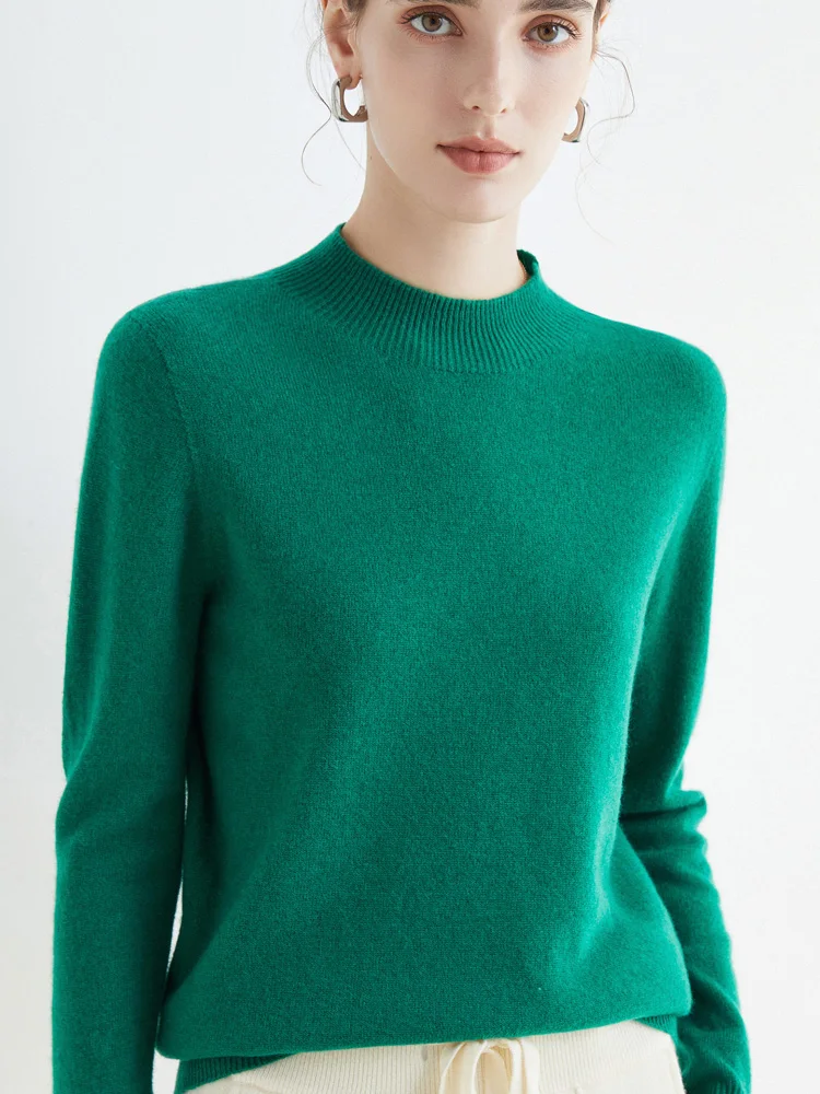 Top Trends: Autumn Winter Solid Mock-neck Pullover Sweater Women 100% Merino Wool Casual Cashmere Knitwear Female Clothing Basic Tops Shoppable Styles