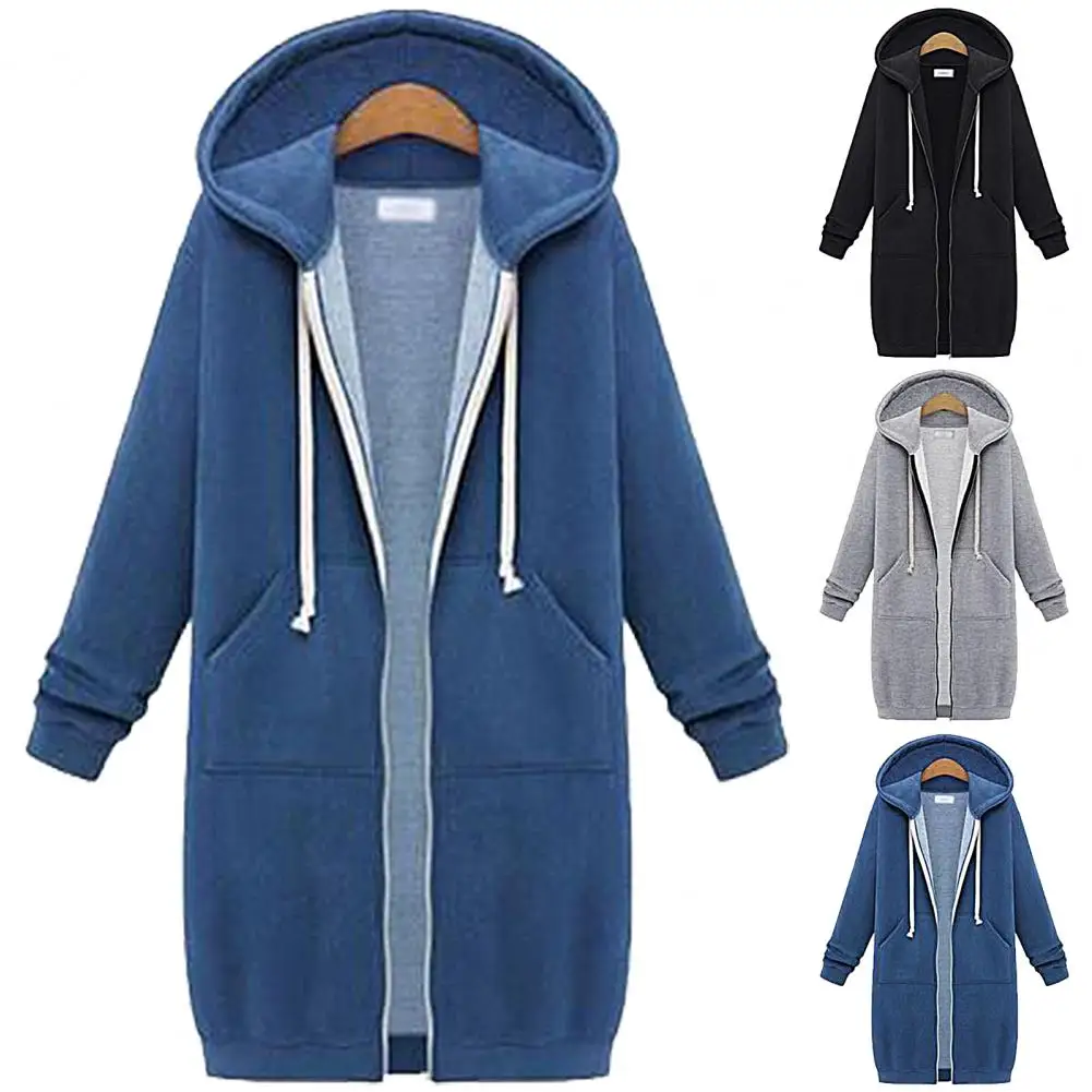 Top Trends: Solid Color Side Pockets Jacket Hoodie Long Sleeve Zipper Closure Drawstring Hooded Sweatshirt Ladies Clothing Shoppable Styles