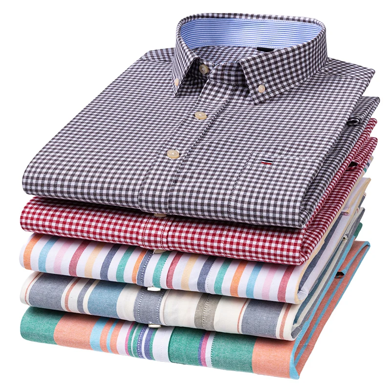 Top Trends: Size M~7XL 100% Pure Cotton Oxford Men&#039;s Striped Plaid Shirts Male Casual High Quality Long Sleeve Shirt For Men Button Up Shirt Shoppable Styles