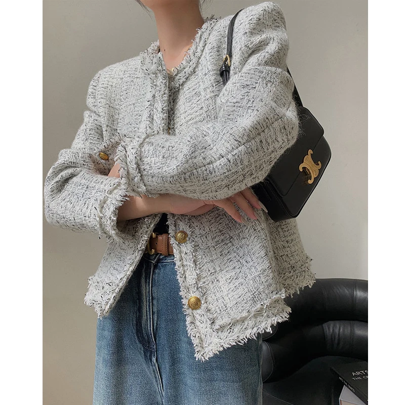 Top Trends: Women Vintage Elegant Luxury Design Tweed Single Breasted Jacket Autumn Winter Female Trendy O Neck Long Sleeve Loose Chic Coats Shoppable Styles - Image 3