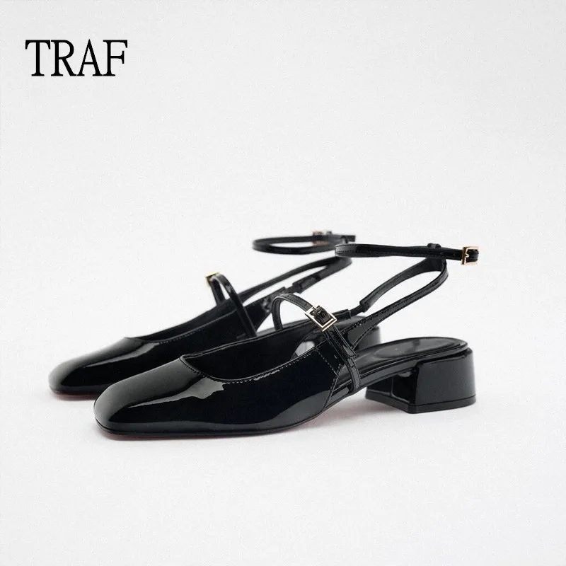 Top Trends: TRAF 2023 High Heels Mary Janes Shoes For Women Pumps Heels Fashion Double Buckle Strap Pumps Woman Black Patent Leather Shoes Shoppable Styles