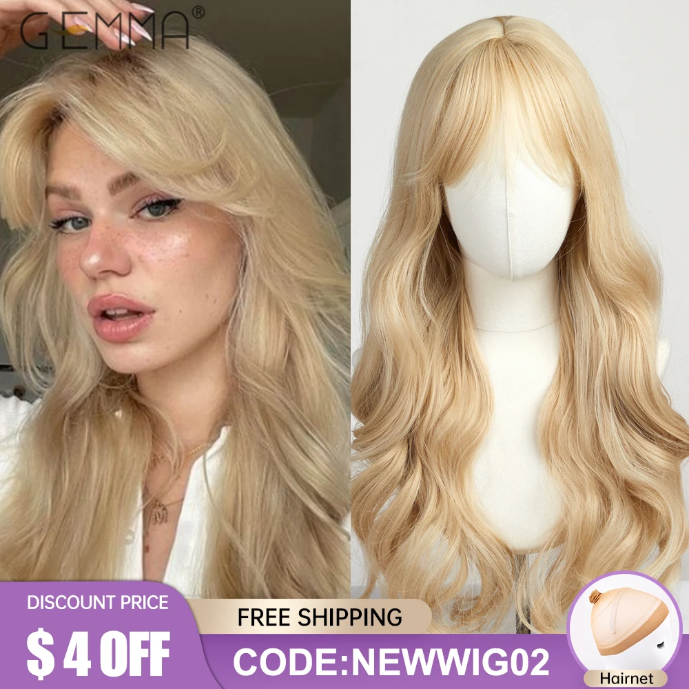 Top Trends: Long Wavy Light Ash Blonde Synthetic Wigs With Bangs For Women Natural Wave Cosplay Party Daily Use Hair Wigs Heat Resistant Shoppable Styles