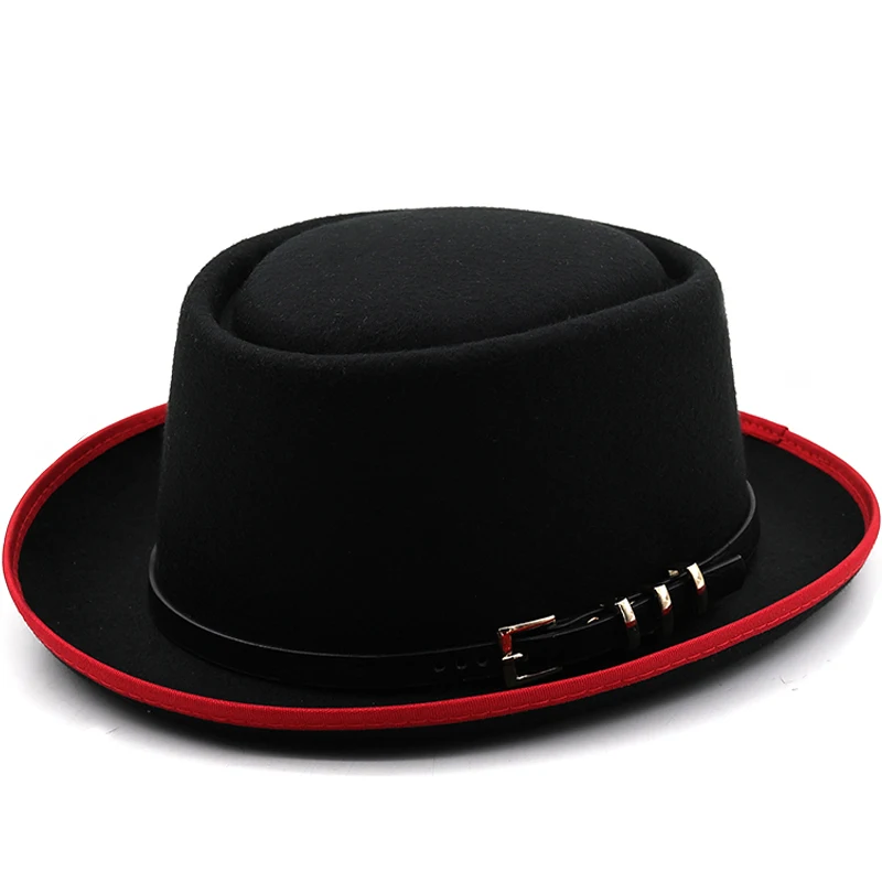 Top Trends: Women Men Pork Pie Hat Dad Wool Flat Fedora Hat For Lady Gentleman Gambler Boater Trilby Hat Hat Size 58CM Shoppable Styles