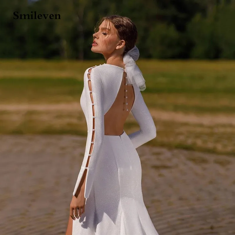 Top Trends: Smileven Sexy White Mermaid Wedding Dresses Long Sleeve Open Back Bride Dress High Side Split Wedding Gown Vestido De Noiva 2023 Shoppable Styles