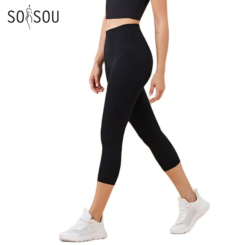 Top Trends: SOISOU Nylon Yoga Capri Pants Leggings Women's Pants Gym Sexy High Waist Tight Breathable Elastic Girl Sports Pants 13 Colors Shoppable Styles