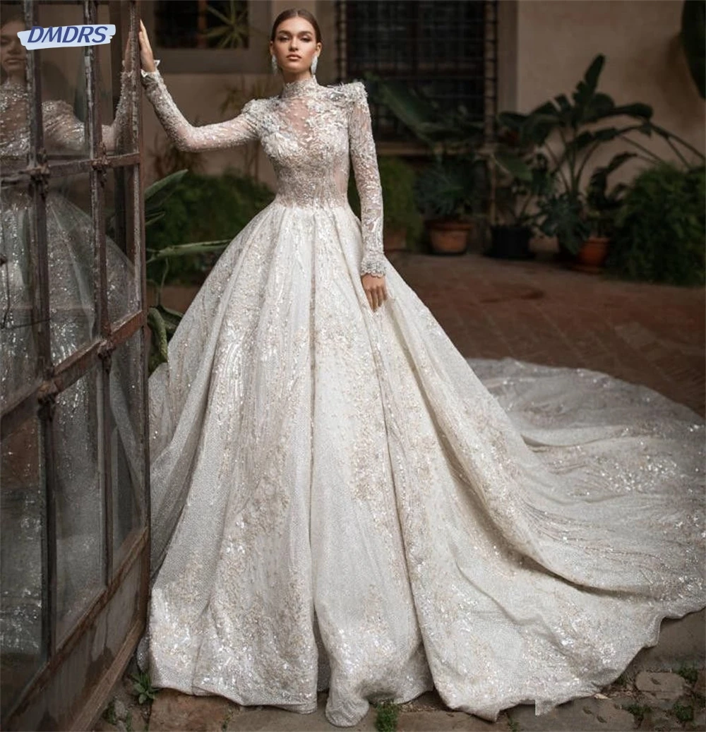 Top Trends: Luxury Classic Satin Bridal Gowns Elegant Long Sleeve Lace Floor-Length Gowns Simple Beaded Wedding Dress Vestidos De Novia Shoppable Styles