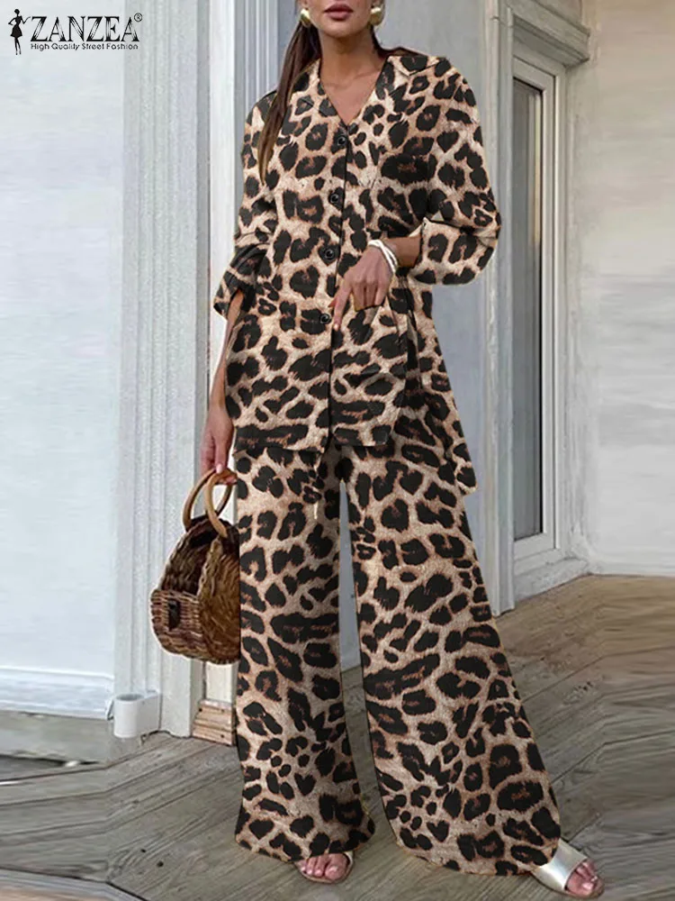 Top Trends: Fashion Women Leopard Print Pant Sets ZANZEA Casual Loose Tops And Pant Outfits 2023 Autumn Wide Leg Pant Leisure Two Piece Sets Shoppable Styles