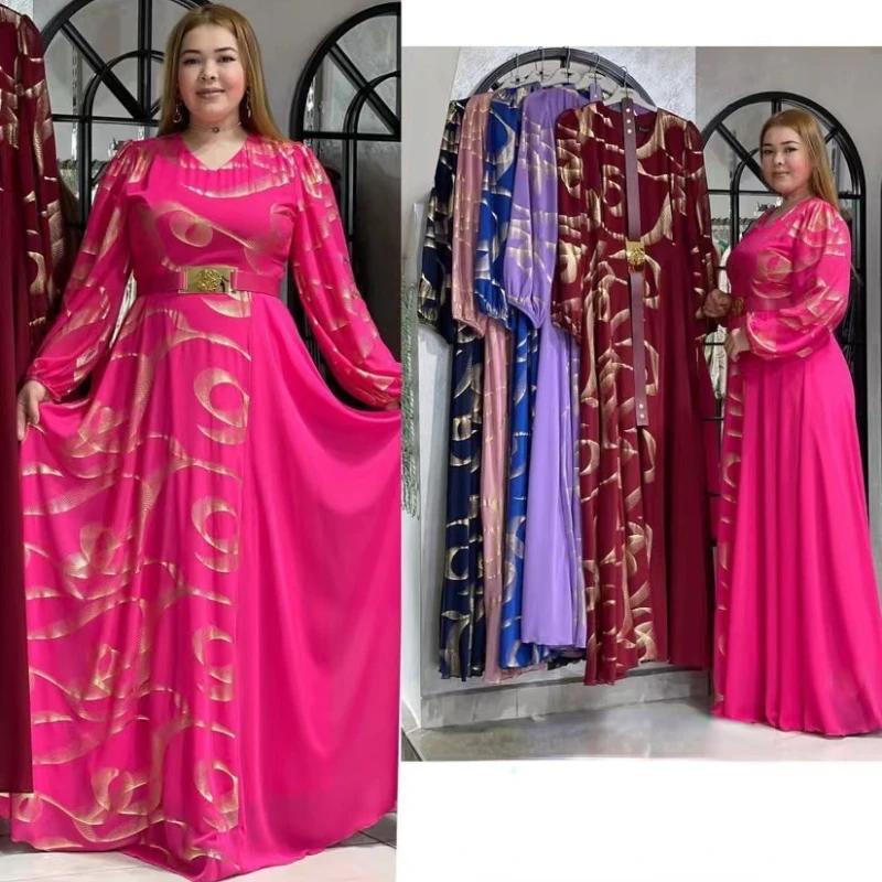 Top Trends: African Wedding Party Dresses For Women Summer African Long Sleeve V-neck Polyester Blue Purple Pink Long Dress African Clothes Shoppable Styles