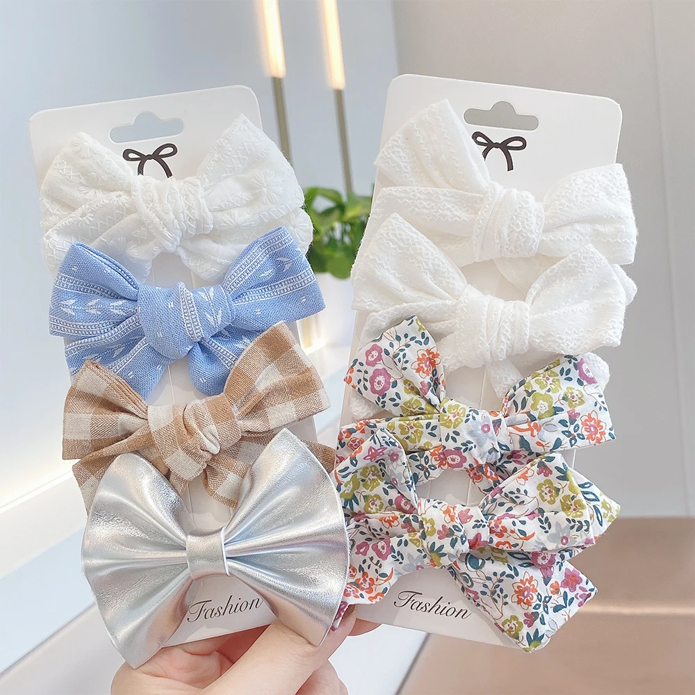 Top Trends: 4Pcs / set New Cotton Linen Hairpins For Cute Print BB Boutique Girls Hair Bows Clips Barrette Headwear Kids Hair Acesssories Shoppable Styles