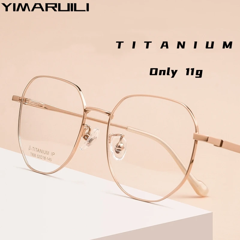 Top Trends: YIMARUILI Ultra-light Polygonal Decorative Eyeweae Men Retro Fashion Pure Titanium Optical Prescription Glasses Frame Women T808 Shoppable Styles