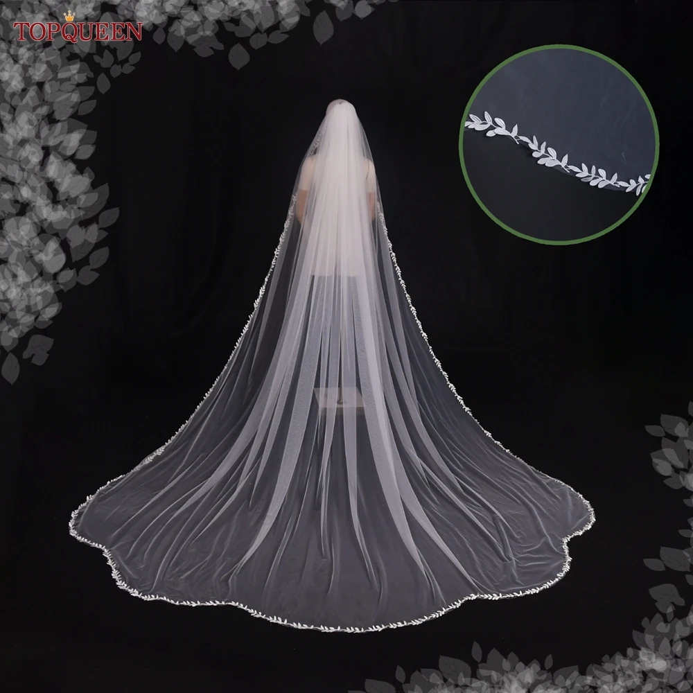 Top Trends: TOPQUEEN V142 Long Wedding Veil Chapel Bridal Veils Thin Scallop Lace Trim Wedding Accessories For Bride Floral French Shoppable Styles