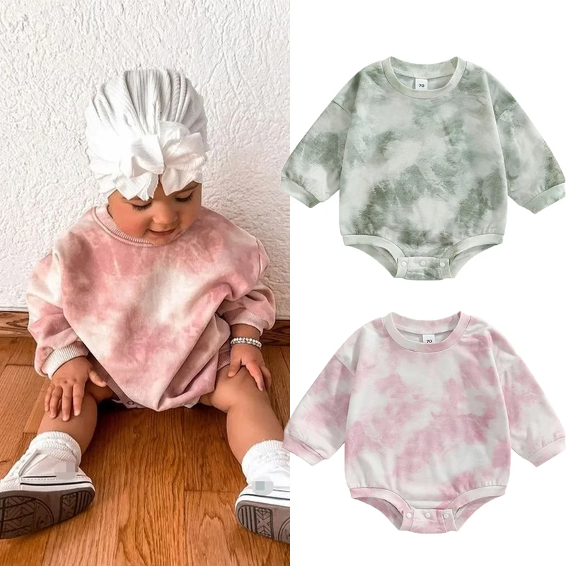 Top Trends: Autumn Spring Baby Girls Boys Sweatshirt Romper Long Sleeve Tie-Dye Printing Button Jumpsuit Fashion Infant Newborn Clothes Shoppable Styles