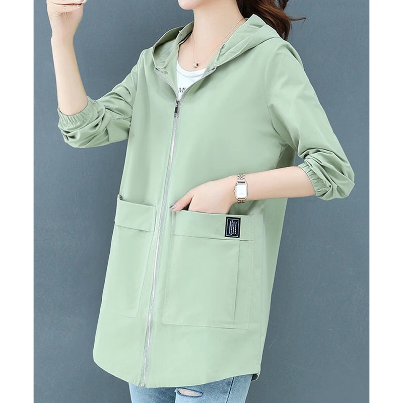 Top Trends: Women's Jacket Spring Solid Windbreaker Jacket Women's Coat Mid-length Big Pocket Coat Loose Oversize Hooded Zipper Outerwear Shoppable Styles