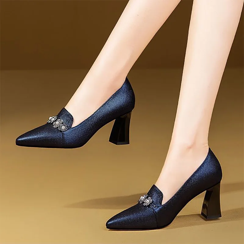 Top Trends: New Women's Elegant Pumps High Heels Dress Shoes Pointed Toe Flowers Pearl Boat Shoes Slip On Office Work Zapatos Mujer 1019N Shoppable Styles - Image 4