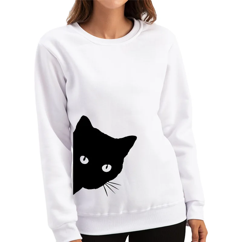 Top Trends: YRYT 2023 Autumn And Winter New Women's Loose Long-sleeved Side Black Cat Features Personality Printed Pullover Crewneck Hoodie Shoppable Styles