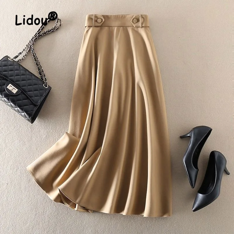 Top Trends: High Waisted Slim Stylish Half Skirt Versatile Commuting Fashionable Mid Length A-line Solid Color Large Swing Skirt Women Shoppable Styles