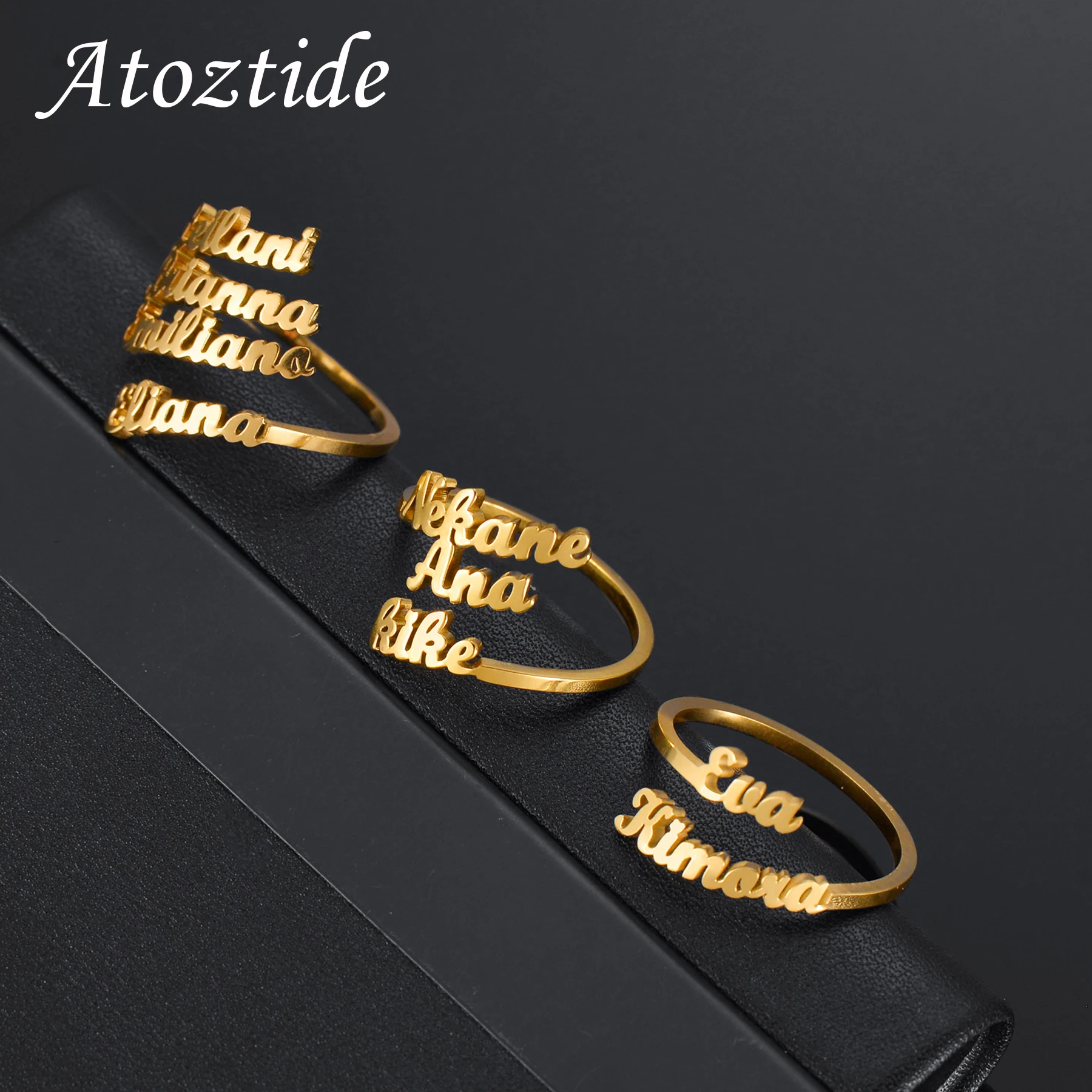 Top Trends: Atoztide Personalized Custom Names Rings Stainless Steel Adjustable Open Size Wedding Letter Circle For Women Jewelry Gifts Shoppable Styles