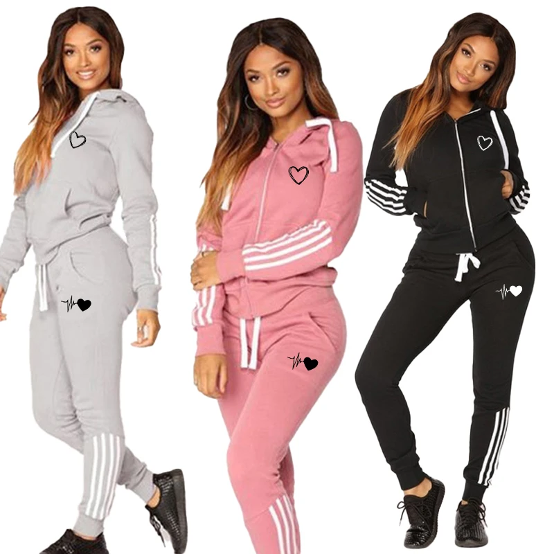 Top Trends: Women's Striped Printed Sportswear Set Casual Long Sleeved Full Zip Jacket And Long Pants Sportswear Two-piece Set Sportswear Shoppable Styles