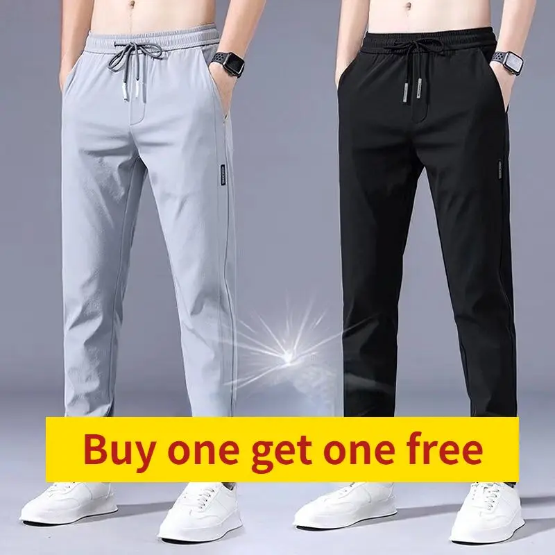 Top Trends: 2023 New Men&#039;s Ice Silk Trousers Solid Color Mid-Waist Loose Breathable Straight-Leg Casual Pants Thin Quick-Drying Sports Pants Shoppable Styles