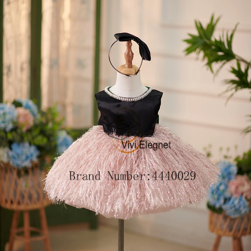 Top Trends: Modern Black Pink Flower Girls Dresses With Feather 2023 Summer Sleeveless Beading New Tutu Knee Length Christmas Gowns Winter Shoppable Styles